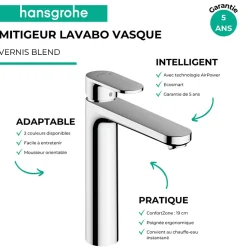 HANSGROHE Mitigeur de lavabo190 sans tirette ni vidage chromé