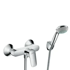 Hansgrohe Set de douche Mitigeur Logis + Douchette à main 1 jet + Flexible + Support mural, Chrome (71600000-PORTER)