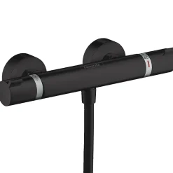 Hansgrohe Set de douche Mitigeur Ecostat Comfort + douchette à main 2 jets + Barre Unica 65 cm, Noir mat (13116670-Vernis)