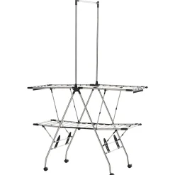 HOMCOM Séchoir à linge étendoir à vêtements pliable réglable avec barre de penderie et roulettes acier inox. PP noir