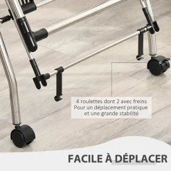 HOMCOM Séchoir à linge étendoir à vêtements pliable réglable avec barre de penderie et roulettes acier inox. PP noir
