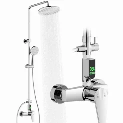 Homelody Colonne de Douche avec Affichage LED Température Mitigeur Mécanique, Douchette 3 Jets, Hauteur Réglable