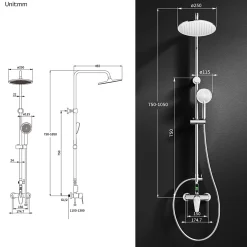 Homelody Colonne de Douche avec Affichage LED Température Mitigeur Mécanique, Douchette 3 Jets, Hauteur Réglable