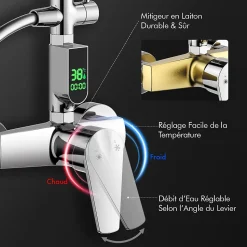 Homelody Colonne de Douche avec Affichage LED Température Mitigeur Mécanique, Douchette 3 Jets, Hauteur Réglable
