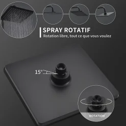 HOMELODY Colonne de Douche Thermostatique Noir, Ensemble de Douche Thermostat avec Douchette, Hauteur Réglable