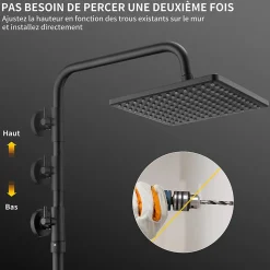 HOMELODY Colonne de Douche Thermostatique Noir, Ensemble de Douche Thermostat avec Douchette, Hauteur Réglable