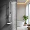 HOMELODY Colonne de Douche Thermostatique avec Tablette 110 x 350 mm, Tête de Douche 12 pouces Ultra-Slim, Douchette & Sortie