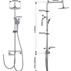HOMELODY Colonne de Douche Thermostatique avec Tablette 110 x 350 mm, Tête de Douche 12 pouces Ultra-Slim, Douchette & Sortie