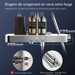 HOMELODY Colonne de Douche Thermostatique avec Tablette 110 x 350 mm, Tête de Douche 12 pouces Ultra-Slim, Douchette & Sortie