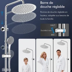 HOMELODY Colonne de Douche Thermostatique avec Tablette 110 x 350 mm, Tête de Douche 12 pouces Ultra-Slim, Douchette & Sortie
