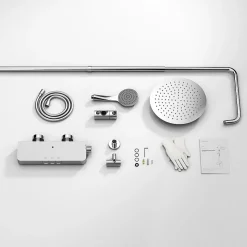 HOMELODY Colonne de Douche Thermostatique avec Tablette 110 x 350 mm, Tête de Douche 12 pouces Ultra-Slim, Douchette & Sortie