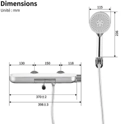 HOMELODY Robinet Baignoire avec Tablette370 mm, Douchette à Main et Sortie Bain, Chrome