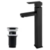 Homelody Robinet Lavabo Haut Noir + Vidage Pop-Up Automatique, Ensemble Robinetterie Moderne