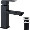 Homelody Set Mitigeur Lavabo Noir Mat + Bonde Pop-Up Universelle avec Trop-Plein