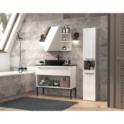 HORTI - Meuble salle de bain avec panier à linge - 31x30x174cm - Colonne rangement SDB