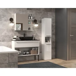 HORTI - Meuble salle de bain avec panier à linge - 31x30x174cm - Colonne rangement SDB