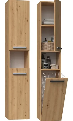HORTI - Meuble salle de bain avec panier à linge - 31x30x174cm - Colonne rangement SDB