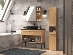 HORTI - Meuble salle de bain avec panier à linge - 31x30x174cm - Colonne rangement SDB