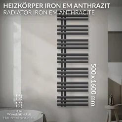Iron EM Design Radiateur Sèche-Serviettes - 500 x 1600 mm - Anthracite - Chauffage Moderne -Radiateur