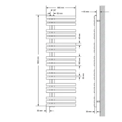 Iron EM Design Radiateur Sèche-Serviettes - 500 x 1600 mm - Anthracite - Chauffage Moderne -Radiateur