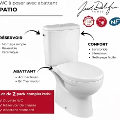 JACOB DELAFON Lot de 2 WC à poser sans bride Patio + abattant