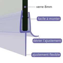 Joint de porte de douche 800mm SIRHONA pour paroi en verre de 6mm
