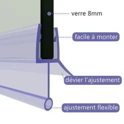 Joint de porte de douche 1000mm SIRHONA pour paroi en verre de 6mm ou 7mm