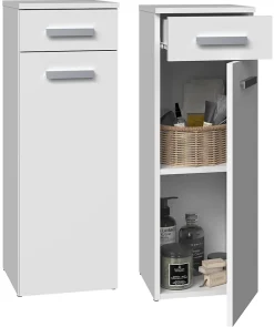 JOKKE - Meuble salle de bain 1 porte + 1 tiroir - 30x30x85cm - Colonne basse rangement SDB