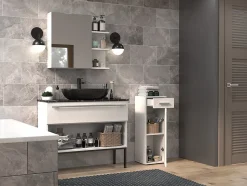 JOKKE - Meuble salle de bain 1 porte + 1 tiroir - 30x30x85cm - Colonne basse rangement SDB