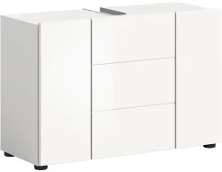 Kai - Armoire sous lavabo (L/H/P : 82x56x34 cm) en mélaminé blanc et blanc brillant profond