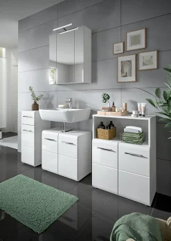 Kai - Armoire sous lavabo (L/H/P : 60x54x32 cm) en mélaminé blanc