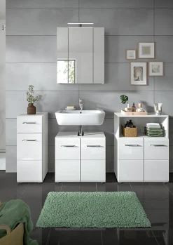 Kai - Armoire sous lavabo (L/H/P : 60x54x32 cm) en mélaminé blanc