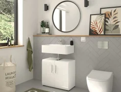 Kai - Armoire sous lavabo (L/H/P : 60x54x32 cm) en mélaminé blanc