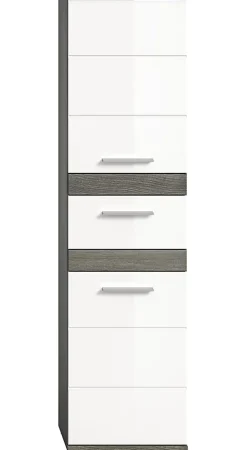 Kaleb - Colonne basse en mélaminé blanc et argenté (L/H/P : 35x137x31 cm)