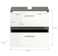 Kaleb - Meuble sous-lavabo en mélaminé blanc et argenté (L/H/P : 60x57x34 cm)