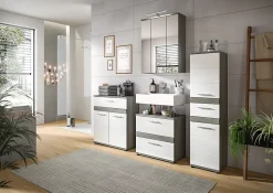 Kaleb - Meuble sous-lavabo en mélaminé blanc et argenté (L/H/P : 60x57x34 cm)
