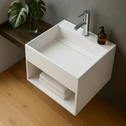 KARAE - Lave-mains carré suspendu - Design Elégant et Raffiné - Solide et Robuste - Entretien Facile - Blanc - 33 x 33 x 25 cm