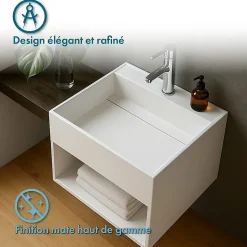 KARAE - Lave-mains carré suspendu - Design Elégant et Raffiné - Solide et Robuste - Entretien Facile - Blanc - 33 x 33 x 25 cm