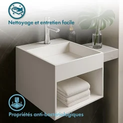 KARAE - Lave-mains carré suspendu - Design Elégant et Raffiné - Solide et Robuste - Entretien Facile - Blanc - 33 x 33 x 25 cm