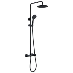 Kibath Colonne de douche thermostatique ronde 83-120 cm finition NOIR mat en laiton