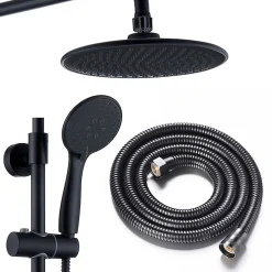 Kibath Colonne de douche thermostatique ronde 83-120 cm finition NOIR mat en laiton
