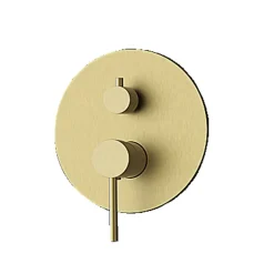 Kibath Robinet de douche encastré, monocommande ronde au plafond, finition or brossé, or mat, en laiton