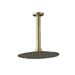 Kibath Robinet de douche encastré, monocommande ronde au plafond, finition or brossé, or mat, en laiton