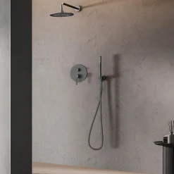 Kibath Robinet de douche encastré, douchette murale ronde monocommande, finition GUN METAL mat, en laiton
