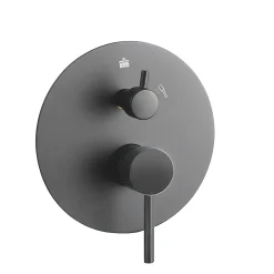 Kibath Robinet de douche encastré, douchette murale ronde monocommande, finition GUN METAL mat, en laiton