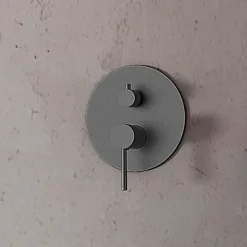 Kibath Robinet de douche encastré (robinet uniquement) rond à levier unique, finition GUN METAL mat en laiton