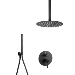 Kibath Robinet de douche monocommande rond VAL pour montage au plafond avec finition noir mat en laiton