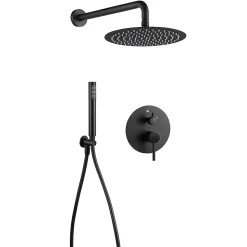 Kibath Robinet de douche mural rond VAL à levier unique avec finition noir mat en laiton