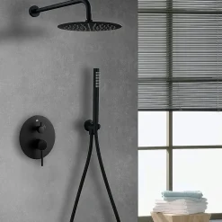 Kibath Robinet de douche mural rond VAL à levier unique avec finition noir mat en laiton