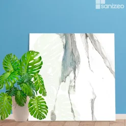 Kit de 2 Panneaux d'Habillage Décoratif Mural Douche, L120xl120x0.4 cm, finition bleu, Calacatta BLUE KOBERTIN
